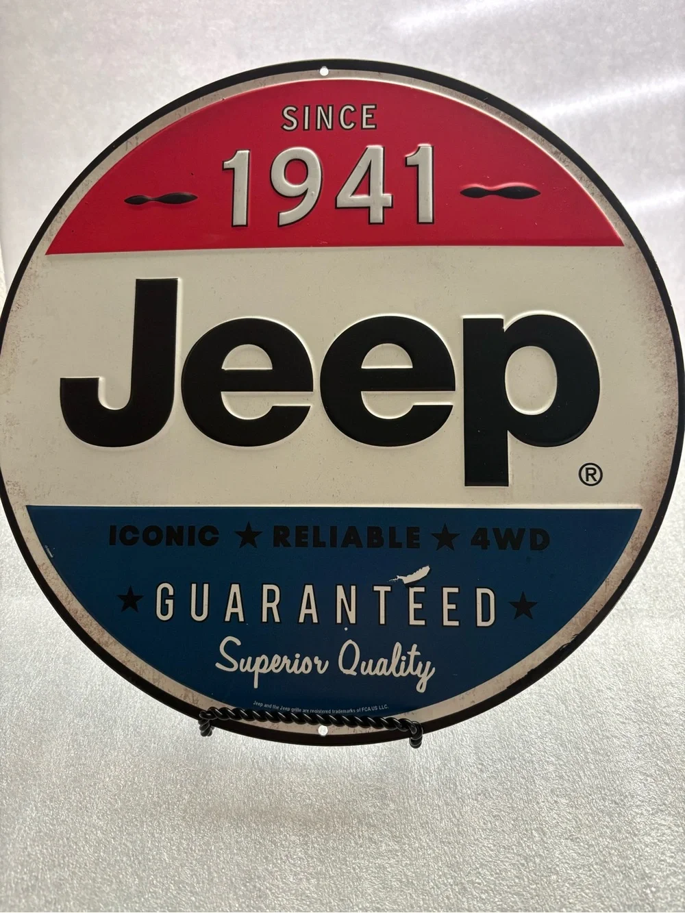 Jeep Round Wall Sign - Red, White & Blue